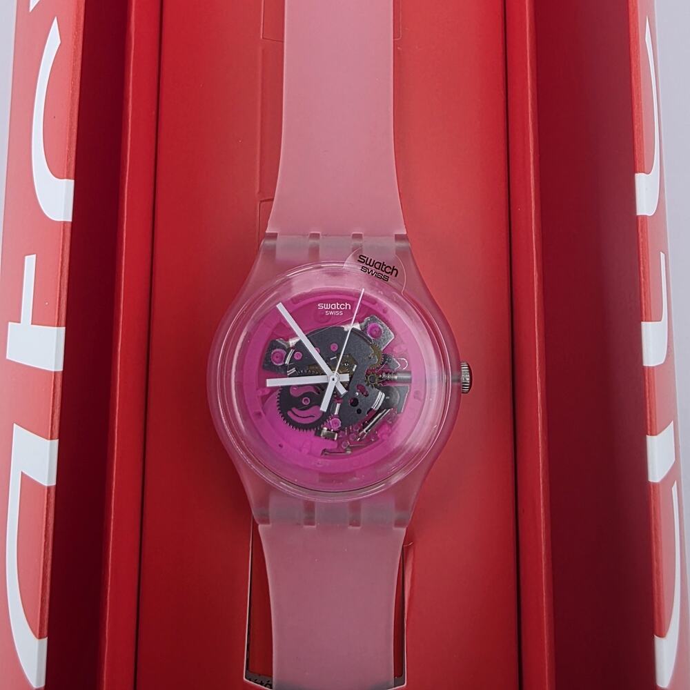 Swatch Pink Transparent Dial Pink Silicone Strap Watch